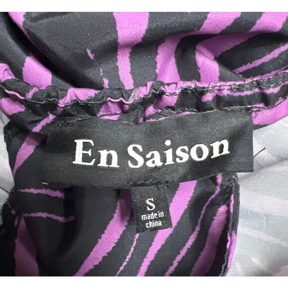 En Saison Size Small Midi Dress Tiger Print Purple Black Sleeveless Tiered - Picture 3 of 5